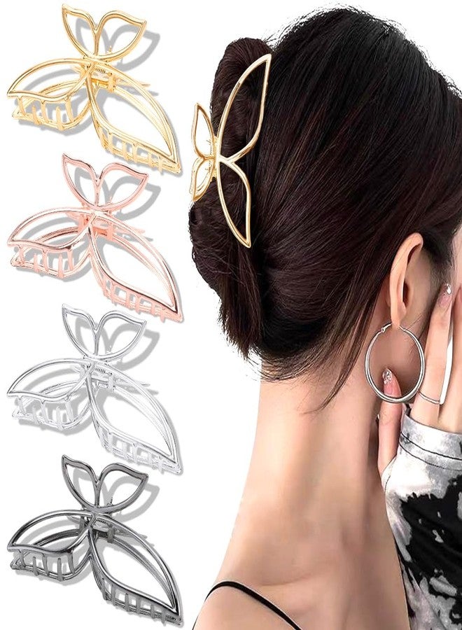 Ahoney 4 Pack Bow Hair Clips for Women - 4.3" Gold Butterfly Metal Claw Clips - Non Slip Cute Fashion Hair Shark Accessories - Image 1